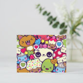 かわいいマンガ動物性食品パーティー インビテーションポストカード (スタンド正面)