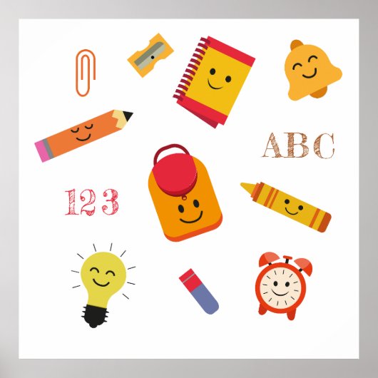かわいいマンガ学校用品の教室ポスター ポスター (正面)