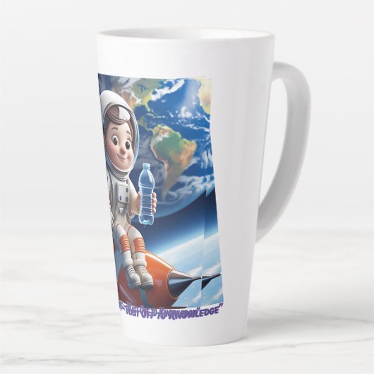 「かわいいマンガ宇宙飛行士ロケットキッズ宇宙マグカップ カフェラテマグ (右アングル)