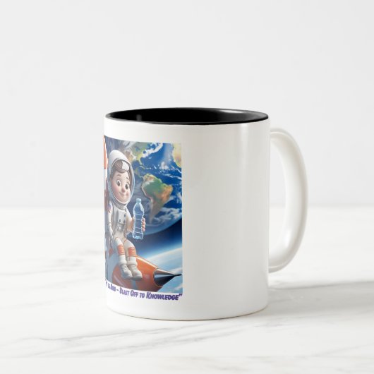 「かわいいマンガ宇宙飛行士ロケットキッズ宇宙マグカップ ツートーンマグカップ (正面右)