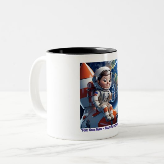 「かわいいマンガ宇宙飛行士ロケットキッズ宇宙マグカップ ツートーンマグカップ (正面左)
