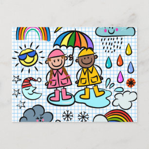 かわいいマンガ幸せな子供たち天気予報 ポストカード