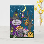 かわいいマンガ幽霊のよく出るハウス カード (黄色い花)