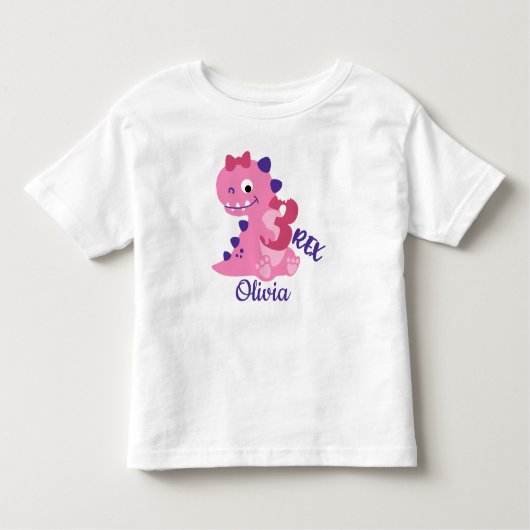 かわいいマンガ恐竜の三つ目の誕生日ガール トドラーTシャツ (正面)
