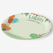 かわいいマンガ恐竜の誕生日パーティー ペーパープレート (アングル)