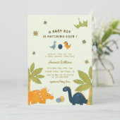 かわいいマンガ恐竜の赤ちゃんシャワー 招待状 (スタンド正面)