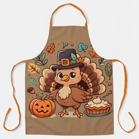 かわいいマンガ感謝祭トルコとカボチャ エプロン (正面)