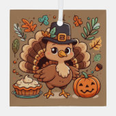 かわいいマンガ感謝祭トルコとカボチャ ガラスオーナメント (裏面)