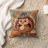 かわいいマンガ感謝祭トルコとカボチャ クッション (ブランケット)