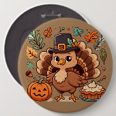 かわいいマンガ感謝祭トルコとカボチャ 缶バッジ (正面&裏面)
