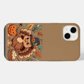 かわいいマンガ感謝祭トルコとカボチャ iPhoneケース (裏面横)