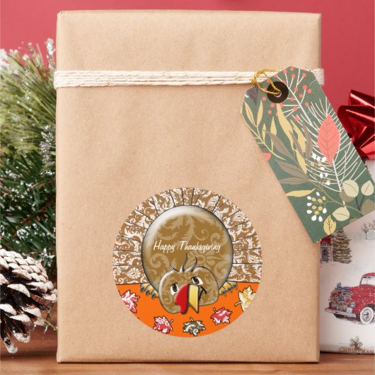 かわいいマンガ感謝祭トルコ ラウンドシール (クリスマス)