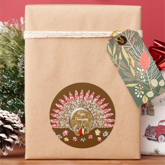 かわいいマンガ感謝祭トルコ ラウンドシール (クリスマス)