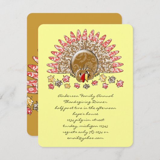 かわいいマンガ感謝祭トルコ 招待状 (正面/裏面)