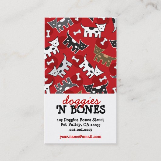 かわいいマンガ斑点ドギー&ボーンズのペットショップ 名刺 (正面)