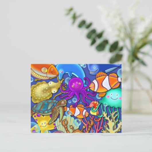 かわいいマンガ水中コーラルリーフシーライフワールド ポストカード (スタンド正面)