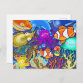 かわいいマンガ水中コーラルリーフシーライフワールド ポストカード (正面/裏面)
