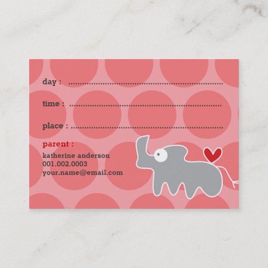 かわいいマンガ灰色サイの写真キッドの日遊付 コーリングカード (裏面)