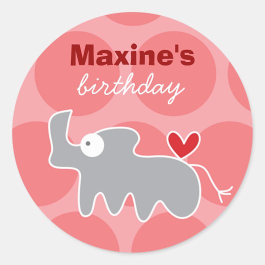 かわいいマンガ灰色サイ子供の誕生日パーティー ラウンドシール (正面)