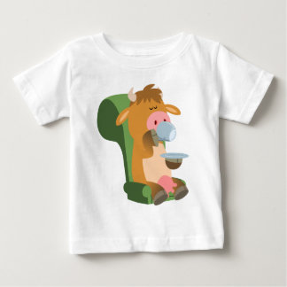かわいいマンガ牛と素敵なカップパベビーTシャツ ベビーTシャツ