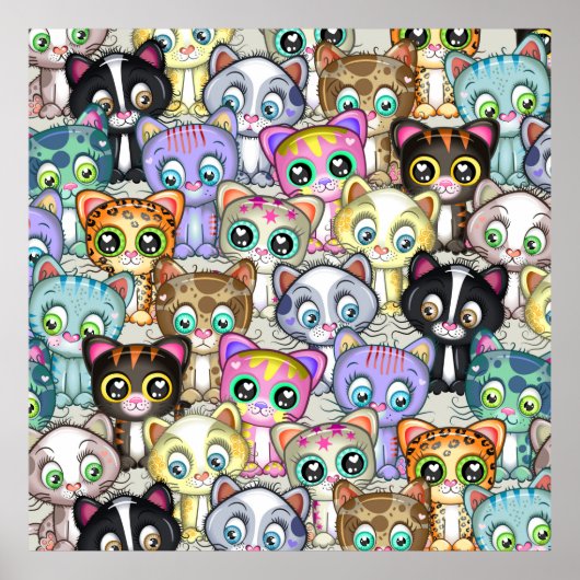 かわいいマンガ猫と子猫集団 ポスター (正面)