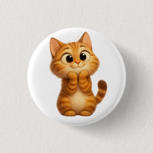 かわいいマンガ猫オレンジタブビー猫 缶バッジ (正面)