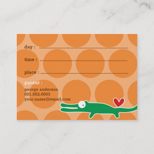かわいいマンガ緑のアリゲーターフォトキッドの日遊付付 コーリングカード (裏面)