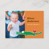 かわいいマンガ緑のアリゲーターフォトキッドの日遊付付 コーリングカード (正面)