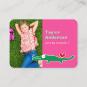 かわいいマンガ緑のアリゲーターフォトキッドの日遊付付 コーリングカード (正面)