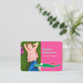 かわいいマンガ緑のアリゲーターフォトキッドの日遊付付 コーリングカード (スタンド正面)