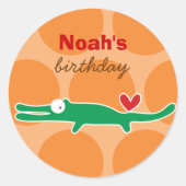 かわいいマンガ緑アリゲーターキッズバースデーパーティー ラウンドシール (正面)