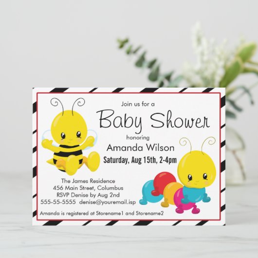 かわいいマンガ虫の赤ちゃんシャワー 招待状 (スタンド正面)