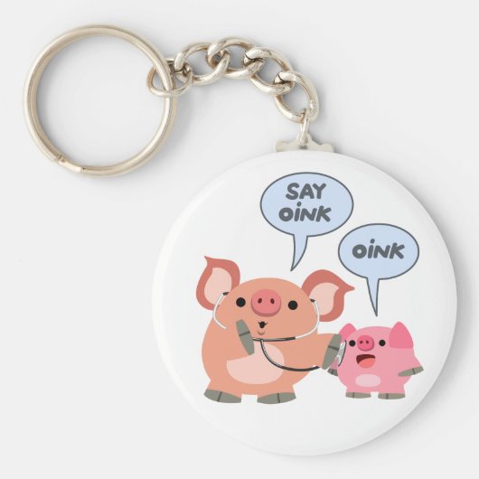 かわいいマンガ豚の医師と患者 キーホルダー (正面)