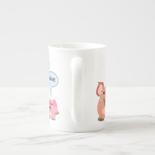 かわいいマンガ豚の医師と患者 ボーンチャイナマグカップ (裏面)