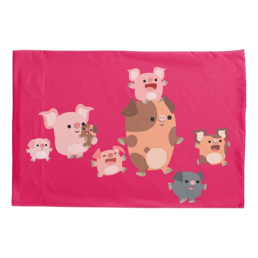 かわいいマンガ豚の家族 枕カバー (裏面)