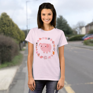 かわいいマンガ豚マンダラ女性のTシャツ Tシャツ