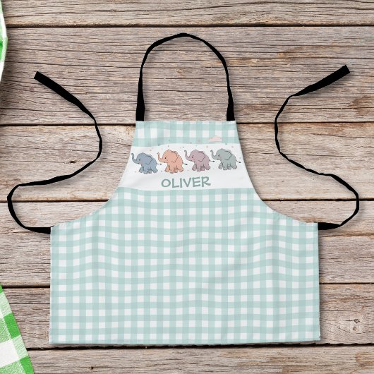 かわいいマンガ象のギンガム エプロン