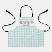 かわいいマンガ象のギンガム エプロン (正面)