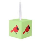 かわいいマンガ赤い（鳥）ショウジョウコウカンチョウと花 キューブオーナメント (裏面アングル)