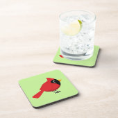 かわいいマンガ赤い（鳥）ショウジョウコウカンチョウと花 コースター (右側)