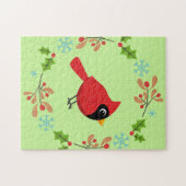 かわいいマンガ赤い（鳥）ショウジョウコウカンチョウと花 ジグソーパズル (横)