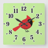 かわいいマンガ赤い(鳥)ショウジョウコウカンチョウと花 スクエア壁時計 (正面)