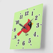 かわいいマンガ赤い(鳥)ショウジョウコウカンチョウと花 スクエア壁時計 (傾斜)