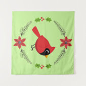 かわいいマンガ赤い（鳥）ショウジョウコウカンチョウと花 タペストリー (正面(横))