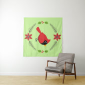 かわいいマンガ赤い（鳥）ショウジョウコウカンチョウと花 タペストリー (インサイチュ(横))