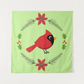 かわいいマンガ赤い（鳥）ショウジョウコウカンチョウと花 タペストリー (正面)