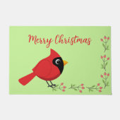 かわいいマンガ赤い（鳥）ショウジョウコウカンチョウと花 ドアマット (正面)