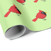 かわいいマンガ赤い（鳥）ショウジョウコウカンチョウと花 ラッピングペーパー (ロールコーナー)