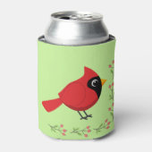 かわいいマンガ赤い（鳥）ショウジョウコウカンチョウと花 缶クーラー (缶正面)