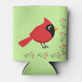 かわいいマンガ赤い（鳥）ショウジョウコウカンチョウと花 缶クーラー (正面)